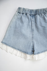 Girls Denim Shorts with Eyelet Lace
